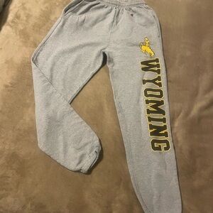 Champion  teen size or men small Light Gray Joggers with Yellow Wyoming Graphic